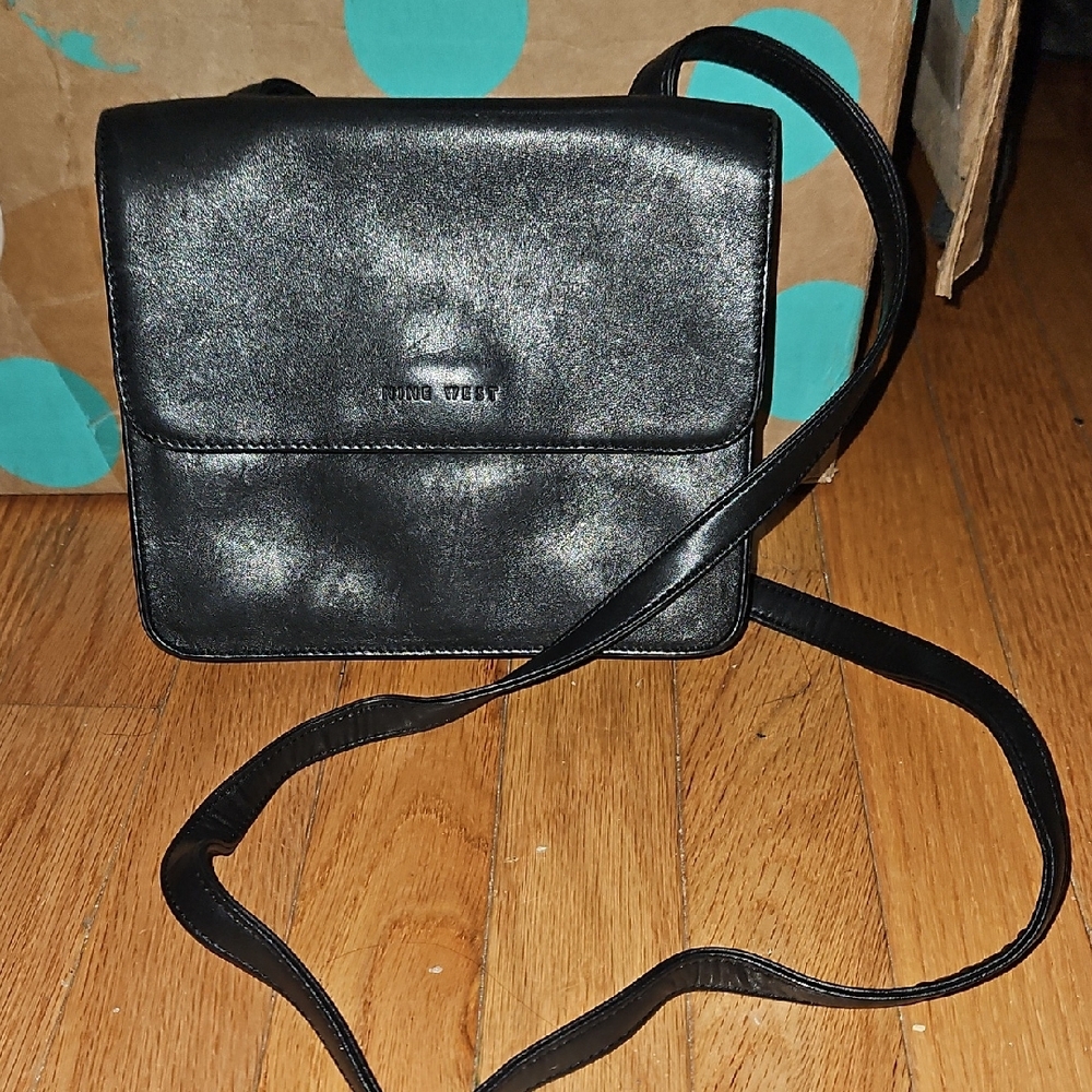 Nine West Vintage Leather Black Crossbody Bag